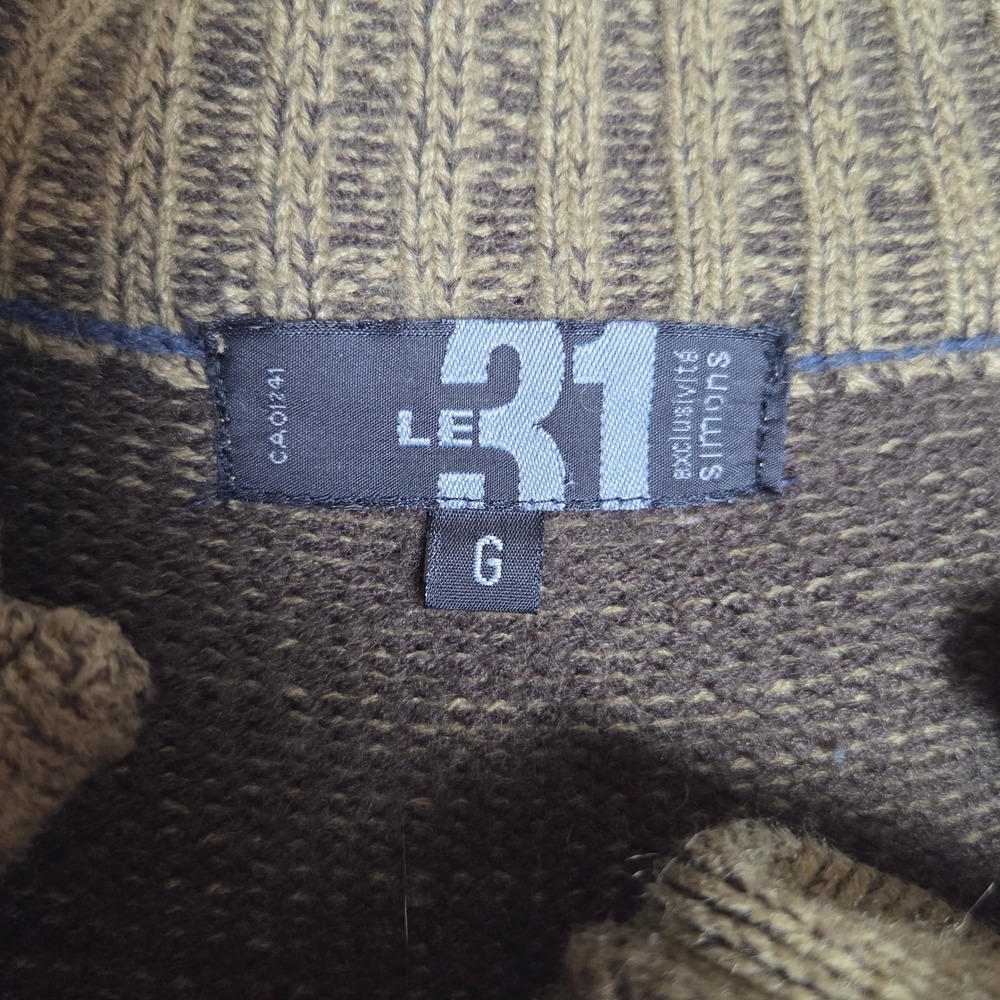 Mens Full Zip Cardigan Large Green Brown Mock Neck Knit Granola Cobain Grunge - Picture 5 of 8